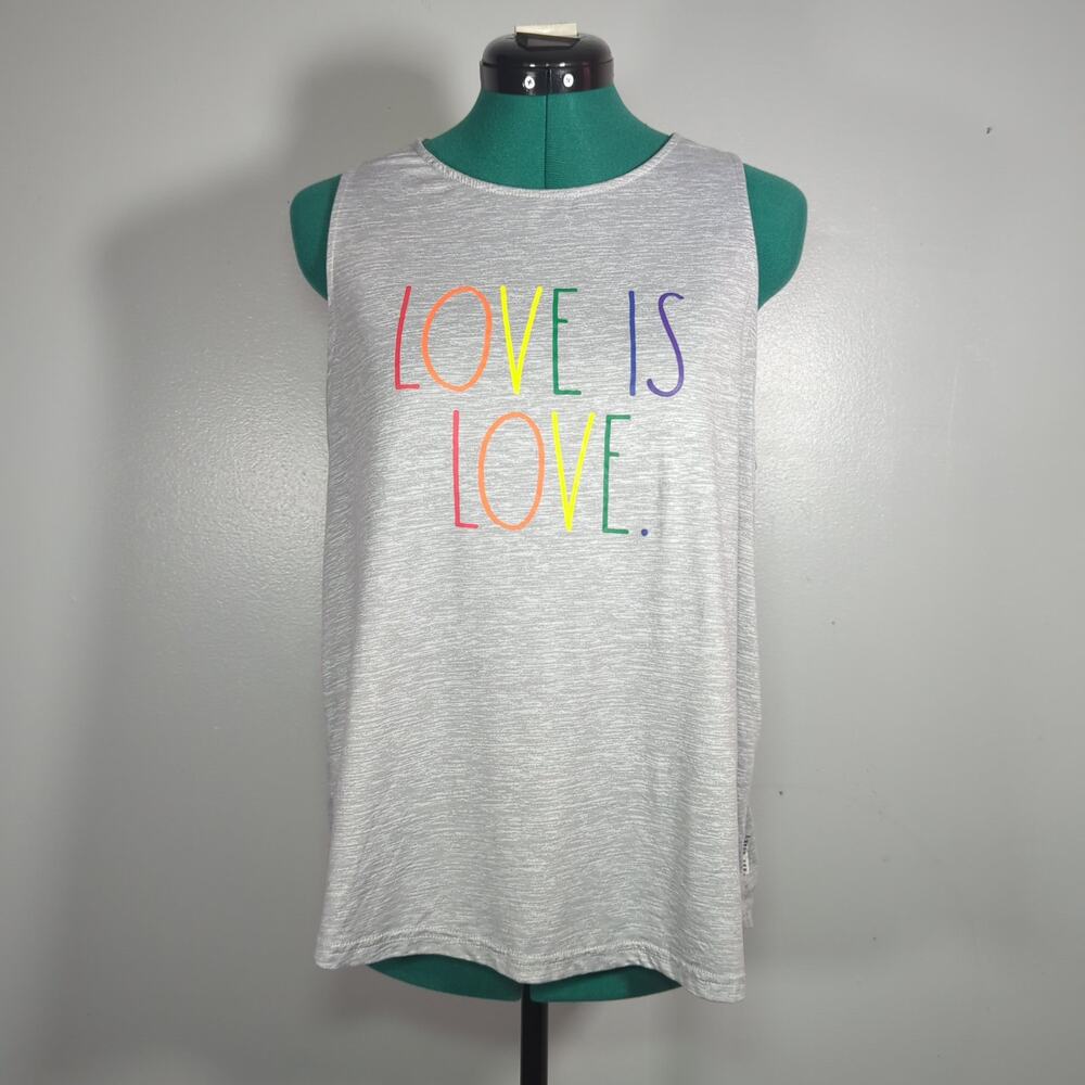 Rae Dunn Love Is Love Rainbow Pride Tank Top Gray Medium LGBTQ+